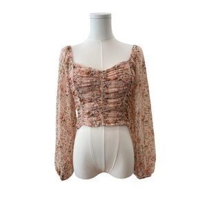 Women's Small Blush Pink Cropped Fitted Bodice Fairy Balloon Chiffon Sleeve Top